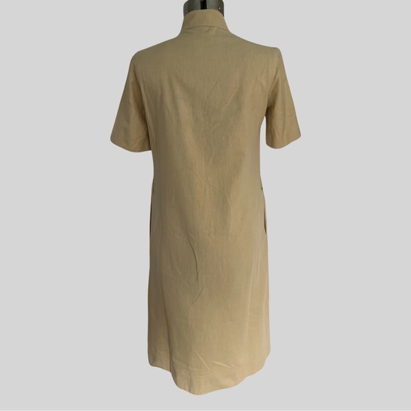 VINTAGE BELFIE SPORT LINEN TAN SAFARI SHORT SLEEVE SHIRT DRESS - SIZE SMALL - Picture 3 of 5